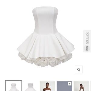 White Strapless Dress with Rose Hem